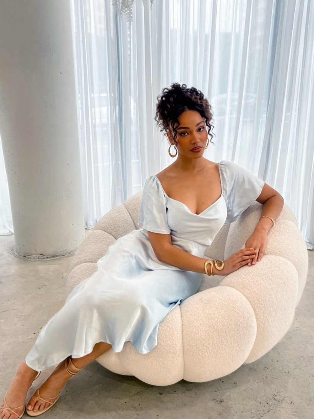 Selfie Leslie Light Blue Satin Midi Dress